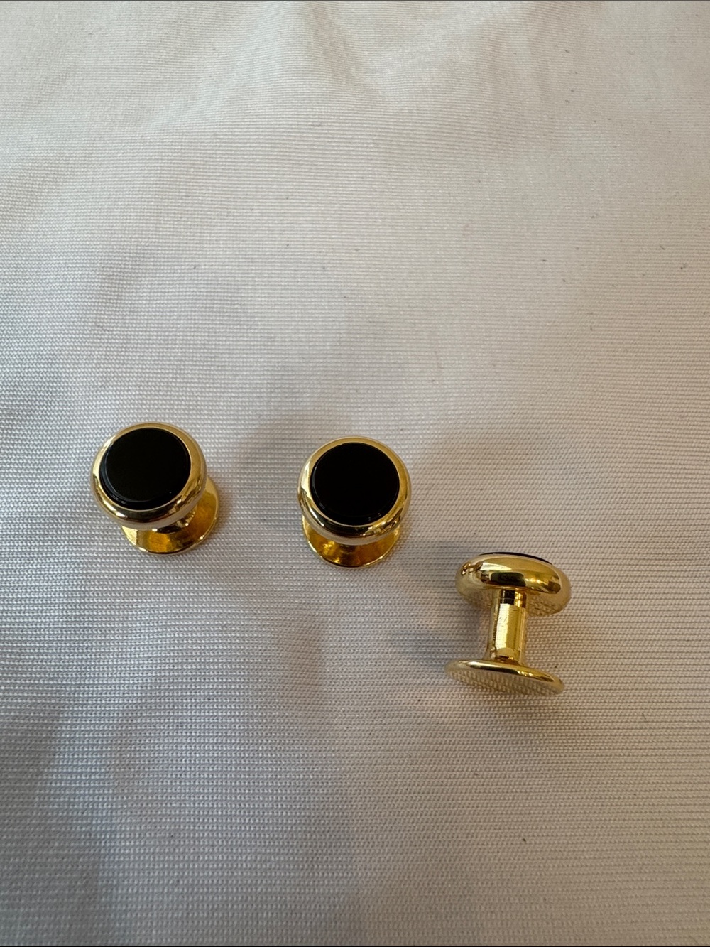 3 Gold and Black Round Tuxedo Studs